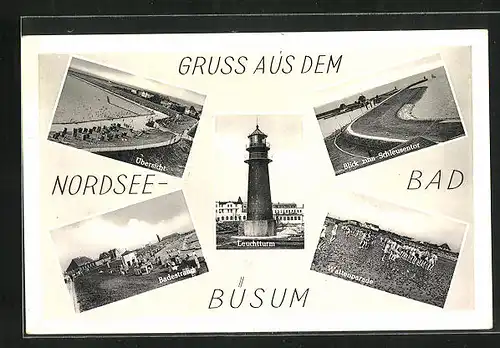 AK Büsum, Leuchtturm, Wattenparade, Blick zum Schleusentor