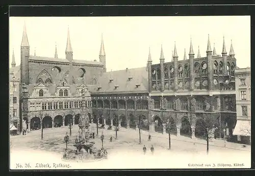 AK Lübeck, Rathaus mit Brunnen