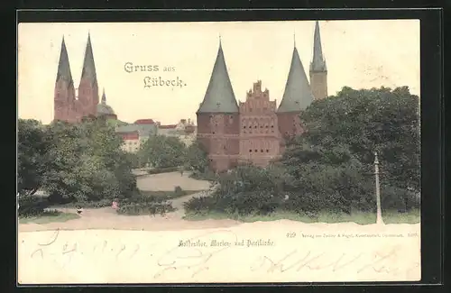 AK Lübeck, Holstentor mit Marien- und Petrikirche