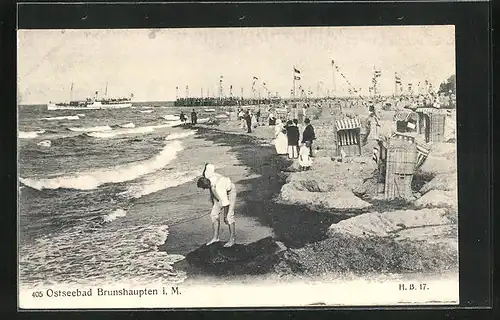 AK Brunshaupten i. M., Strandpartie mit Dampfer