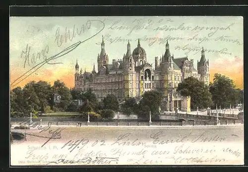 AK Schwerin i. M. Blick zum Schloss