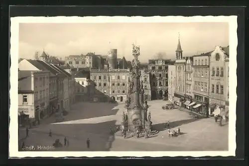 AK Neuhaus / Jindrichuv Hradec, Marktplatz mit Drogerie und Hotel Central