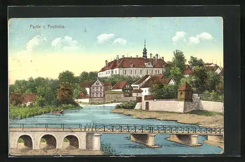 AK Protovin, Ortspartie mit Brücke