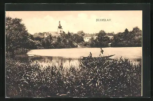 AK Budislav, Uferpartie mit Boot