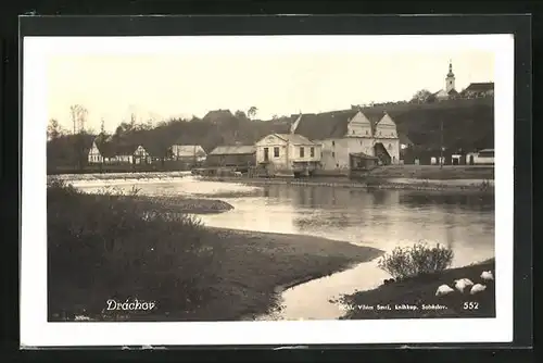 AK Dráchov, Fabrik am Fluss