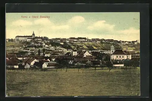 AK Nové a Staré Benátky, Panorama der Stadt mit Schloss