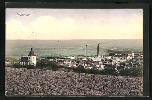 AK Dobrovice, Stadt von Anhöhe gesehen