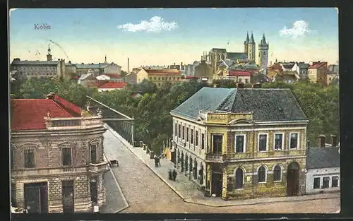 AK Kolin, Kreuzung an der Brücke, Kirche