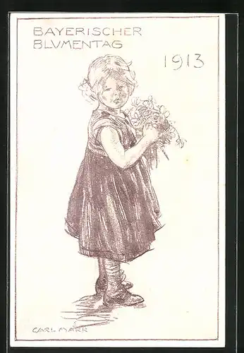 AK Mädchen mit Blumen in der Hand, Bayerischer Blumentag 1913