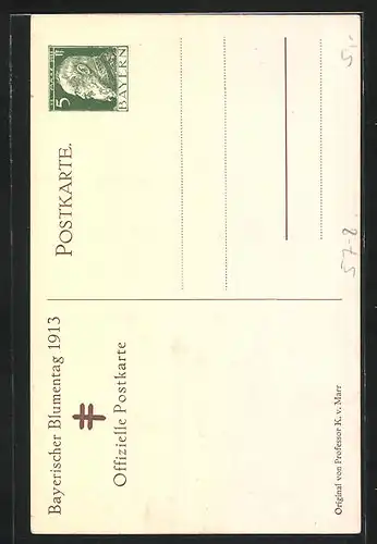 AK Mädchen mit Blumen in der Hand, Bayerischer Blumentag 1913, Ganzsache