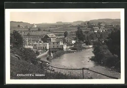 AK Krhanice nad Sazavou, Gesamtansicht aus der Vogelschau