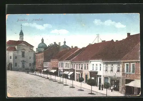 AK Beneschau / Benesov, Nàmesti, Geschäfte am Marktplatz