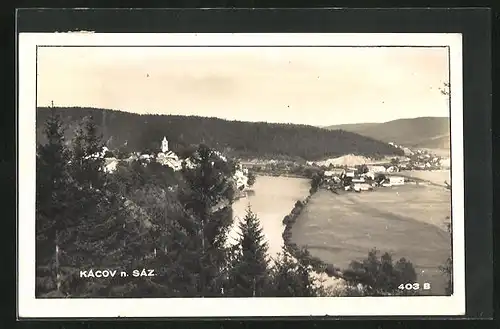 AK Kácov n. Sáz., Ortsansicht und Flusspartie aus der Vogelschau