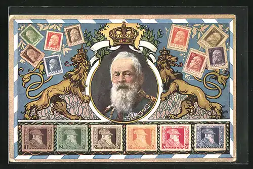 AK Briefmarken mit dem Bildnis von Prinzregent Luitpold