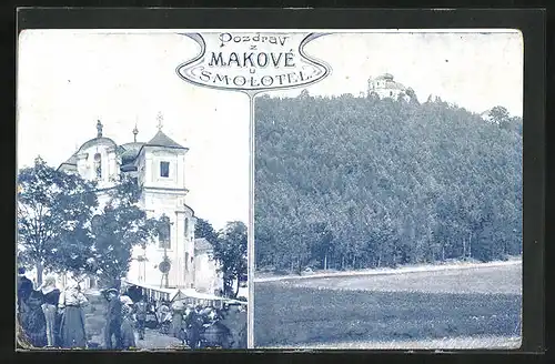 AK Smolotely, Makova Hora, Kirche in zwei Ansichten