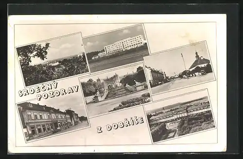 AK Dobris, Sechs Ansichten aus dem Ort