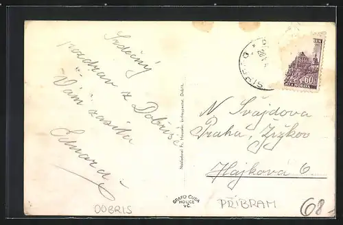 AK Dobris, Sechs Ansichten aus dem Ort