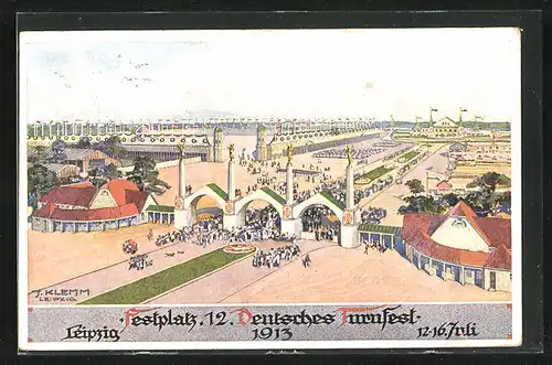Künstler-AK Leipzig, Festplatz vom 12. Deutschen Turnfest vom 12.-16. Juli 1913