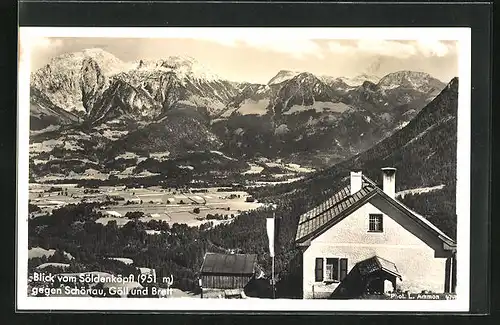 AK Berchtesgaden, Blick vom Alpengasthaus Söldenköpfl gegen Schönau, Göll und Brett