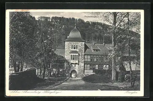 AK Rinteln, Burg Schaumburg, Burgtor, Blick zur Paschenburg