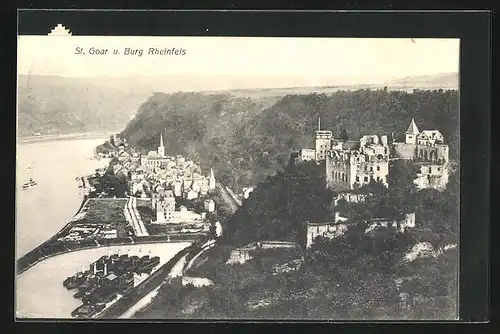 AK St. Goar, Burg Rheinfels und Ortsansicht aus der Vogelschau