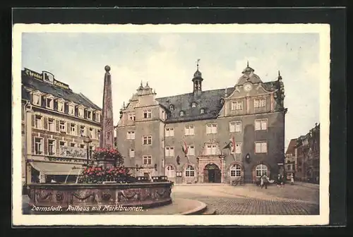 AK Darmstadt, Rathaus mit Marktbrunnen