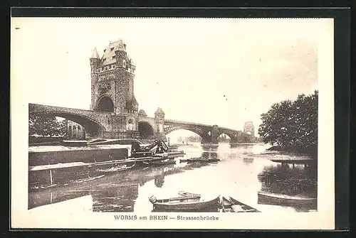 AK Worms, Strassenbrücke über den Rhein