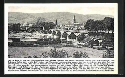 AK Lohr am Main, Ortspartie mit Brücke und Blick zur Kirche
