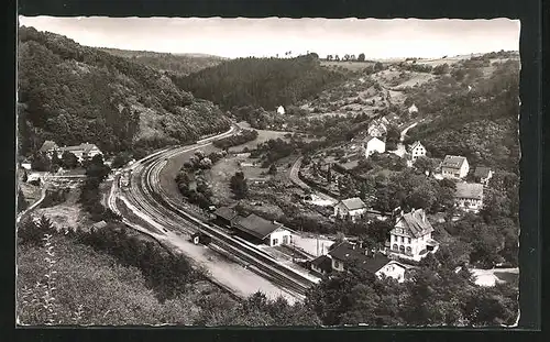 AK Wildberg / Schwarzwald, Ortspartie mit Eisenbahnlinie aus der Vogelschau