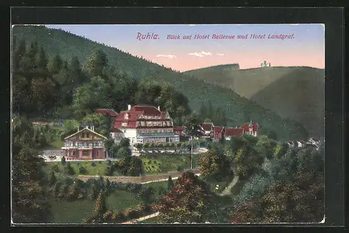 AK Ruhla, Blick zum Hotel Bellevue und Hotel Landgraf