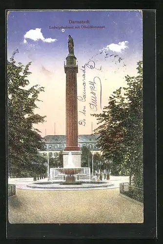 AK Darmstadt, Ludwigdenkmal mit Olbrichbrunnen