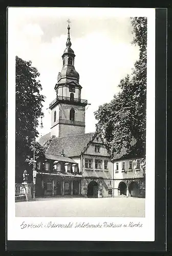 AK Erbach i. Odw., Schlosswache, Rathaus und Kirche
