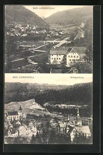 AK Bad Liebenzell, Ortsansicht aus der Vogelschau, Schlayerburg