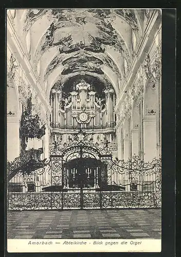 AK Amorbach, Blick gegen die Orgel in der Abteikirche