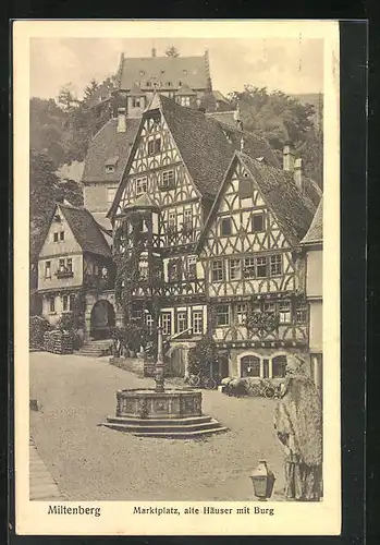 AK Miltenberg, Marktplatz, alte Häuser mit Burg