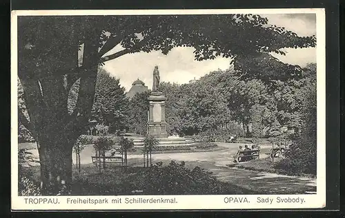 AK Troppau, Freiheitspark mit Schillerdenkmal