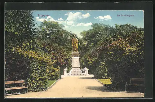 AK Troppau, Schiller-Denkmal im Schillerpark