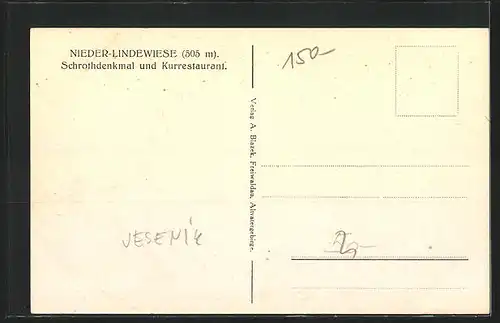 AK Nieder-Lindewiese, Schrothdenkmal und Kurrestaurant