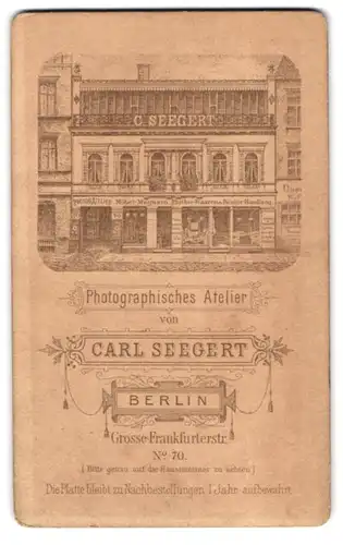 Fotografie Carl Seegert, Berlin, Ansicht Berlin, Möbel-Magazin & Foto-Atelier Grosse Frankfurterstrasse 70