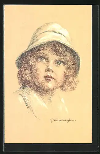 Künstler-AK sign. H. Vincent-Anglade: Süsses Mädchenporträt mit Hut