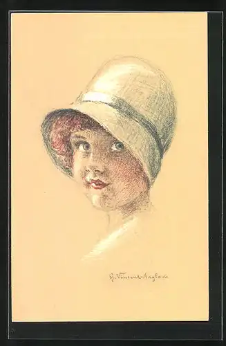 Künstler-AK sign. H. Vincent-Anglade: Mädchenporträt mit Hut