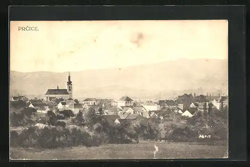 AK Prcice, Ortsansicht mit Kirche