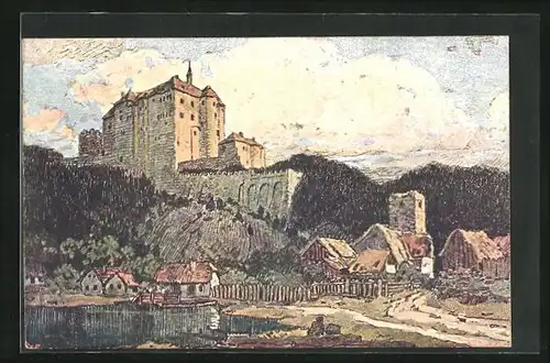 AK Sternberk n. Sáz., Ortspartie und Schloss