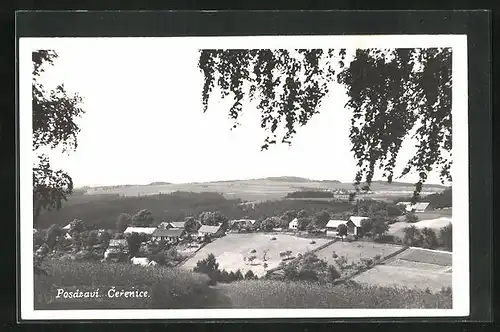 AK Sázava-Cerenice, Ortsansicht aus der Vogelschau