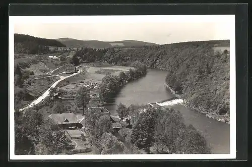 AK Rataje n. Sáz., Flusspartie aus der Vogelschau