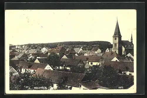 AK Milowitz / Milovice, Ortsansicht mit Kirche