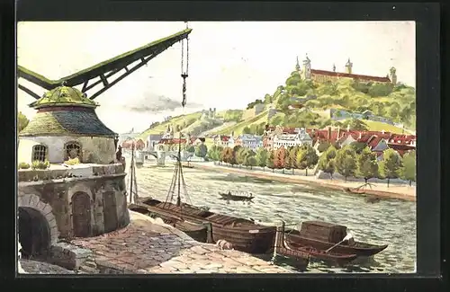 Künstler-AK Würzburg, Kranen und Festung