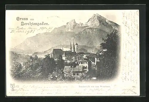 AK Berchtesgaden, Totalansicht mit dem Watzmann