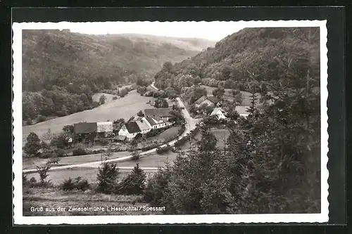 AK Schollbrunn im Spessart, Gesamtansicht mit Gasthaus zur Zwieselmühle