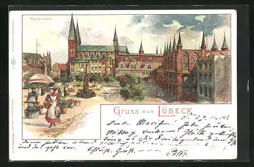 Lithographie Lübeck, Marktplatz
